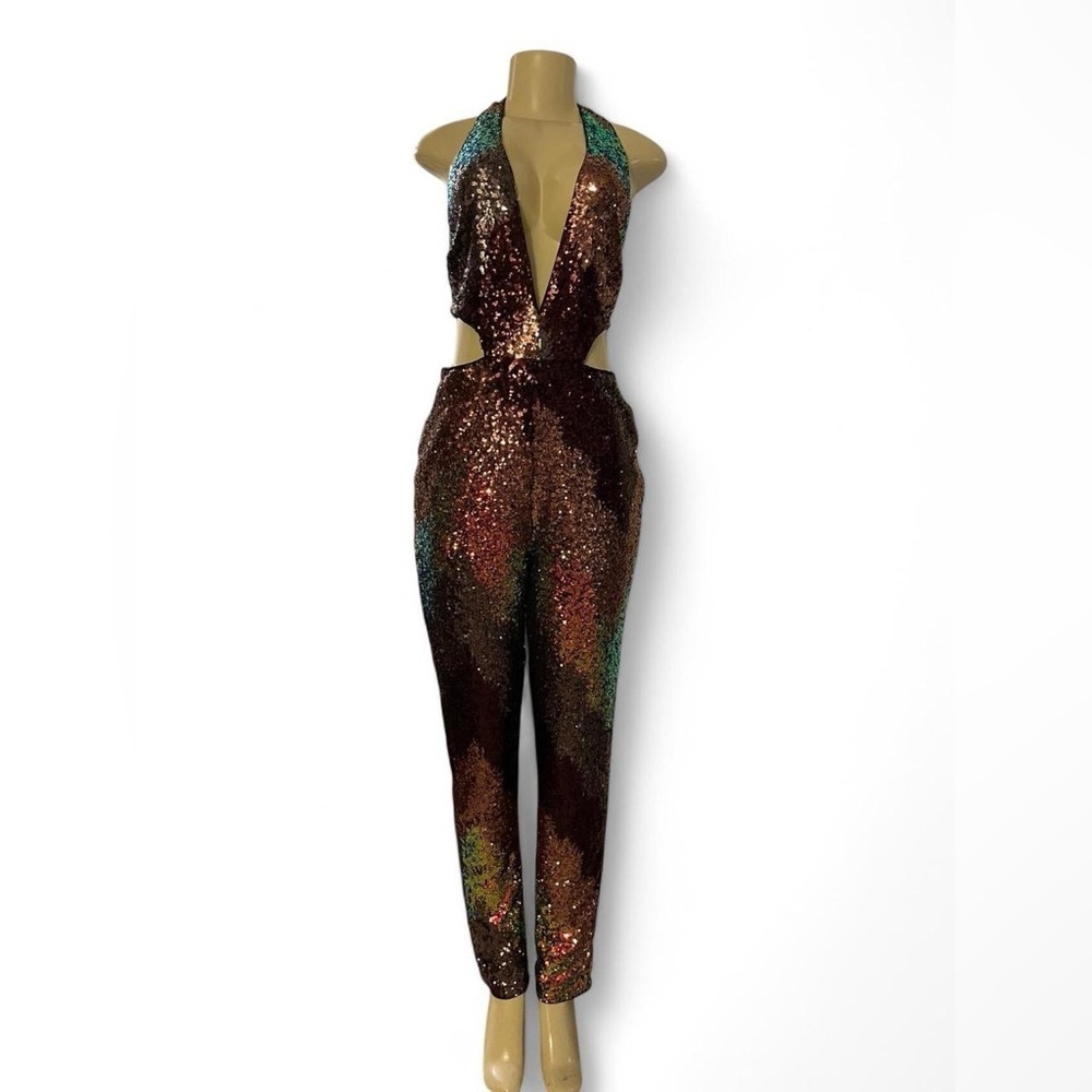 Nasty Gal Brown and Green Halter Jumpsuit
